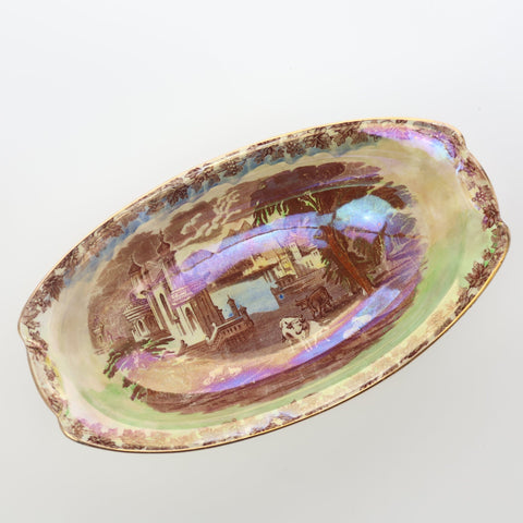 Maling (England) lustre scenic painted rectangular dish Servingware Coco Retrotique