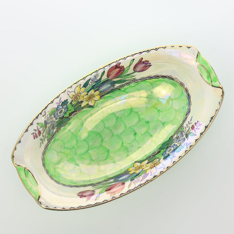 Maling (England) springtime lustre dish with green thumbprint Servingware Coco Retrotique