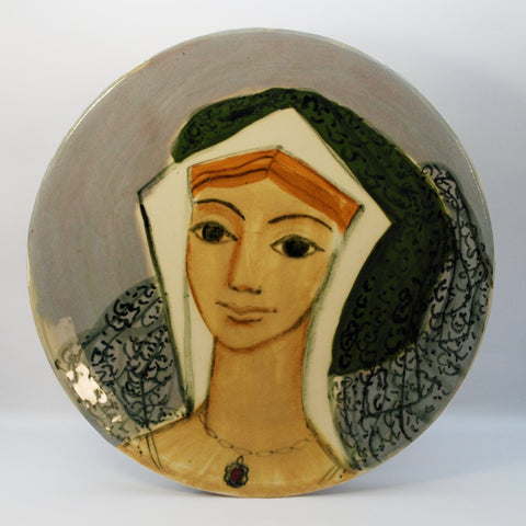 Martin Boyd, large plate - Woman with head dress and necklace Plate Coco Retrotique