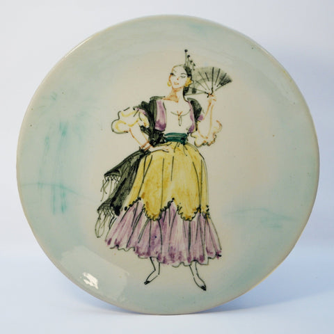 Martin Boyd, medium plate - Lady in Spanish costume with fan Plate Coco Retrotique