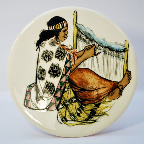 Martin Boyd, small plate - Aboriginal lady weaving Plate Coco Retrotique