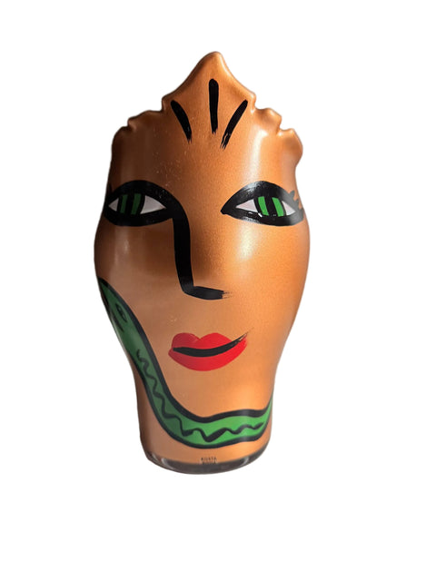 Kosta Boda (Sweden) "Open Minds" gold vase with face designed by Ulrica Hydman-Vallien