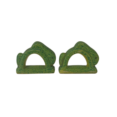 Set of art deco mottled green rabbit napkin rings