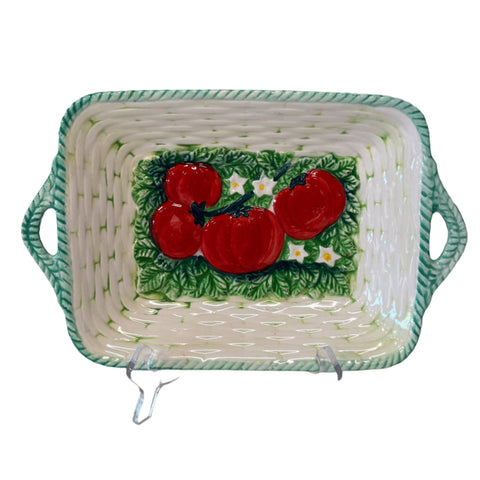 Majolica Pottery (Made in Japan)with tomatoes, leaves and flowers dish