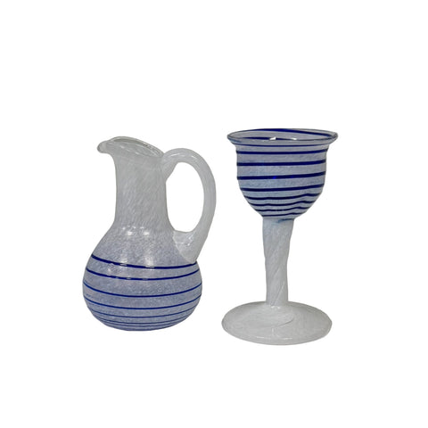 Kosta Boda (Sweden) "Ocean" white with blue mini goblet designed by Ulrica Hydman-Vallien