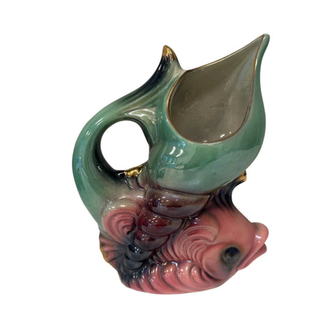 1950's, 60's  Lustre Ware Kalmar style Pottery Fish  and shell vase