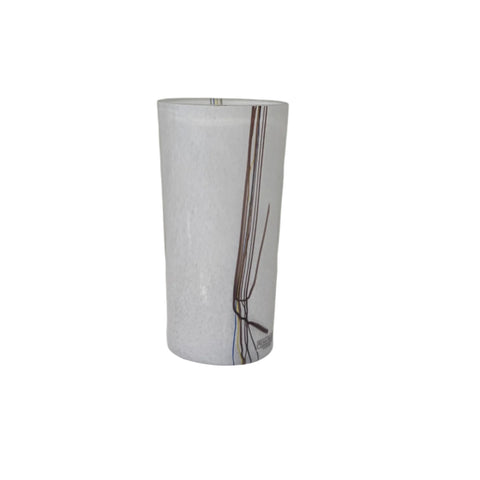 Kosta Boda (Sweden) "Rainbow" large white vase with colourful threads designed by Bertil Vallien