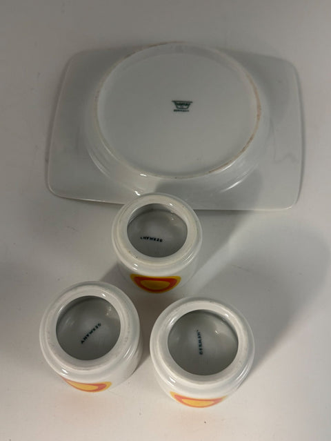 Thomas (Germany) Eclipse pattern 1970's set of three egg cups and under plate