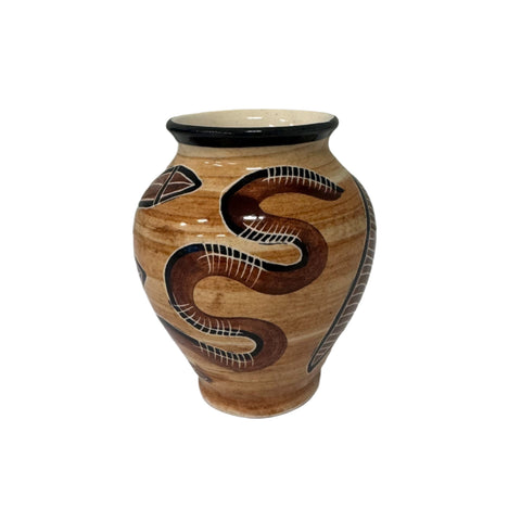 Small Australian pottery vase, aboriginal motifs 11 cm high