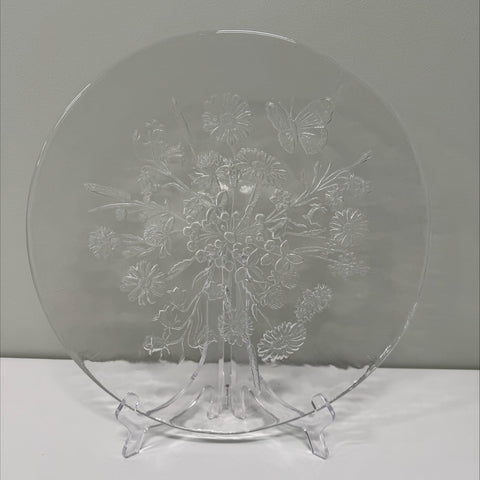 Large Kosta Boda Sweden ULLA Butterfly Flowers Glass shallow bowl Kjell Engman Flowers & Butterfly Kjell Engman