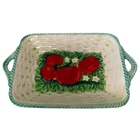 Majolica Pottery (Made in Japan)with tomatoes, leaves and flowers dish