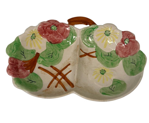 England two part serving dish, nasturtiums