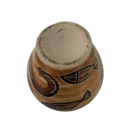 Small Australian pottery vase, aboriginal motifs 11 cm high