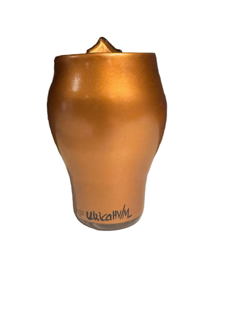 Kosta Boda (Sweden) "Open Minds" gold vase with face designed by Ulrica Hydman-Vallien
