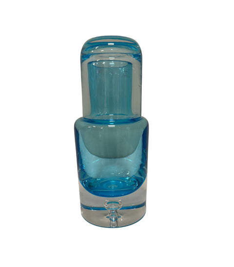 Krosno (Poland) tumble up blue bedside decanter with pitcher set