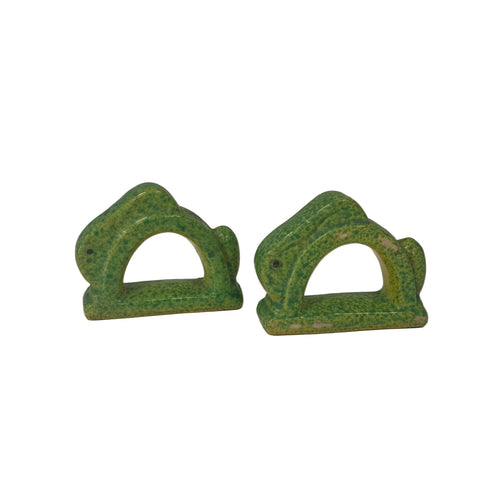 Set of art deco mottled green rabbit napkin rings