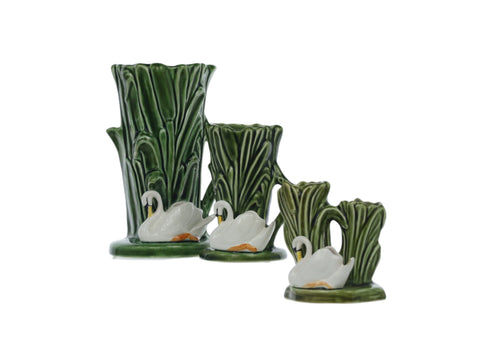 SylvaC, vintage ceramic vase - swan swimming against green reeds, model 4377 Ceramics pottery and porcelain Coco Retrotique