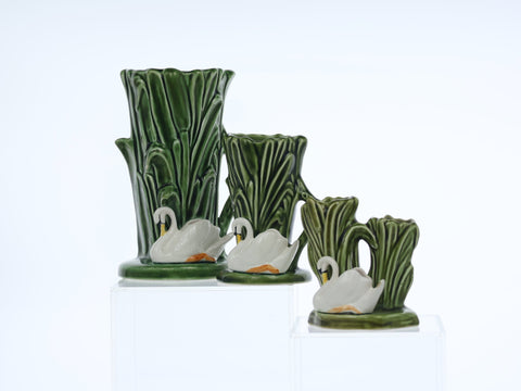 SylvaC, vintage ceramic vase - swan swimming against green reeds, model 4385 Ceramics pottery and porcelain Coco Retrotique